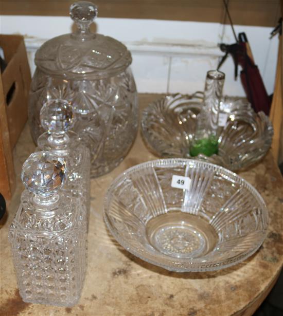 Pair hobnail cut decanters